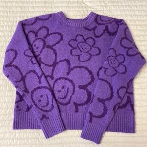 Forever 21 purple soft knit sweater with smiley face pattern!